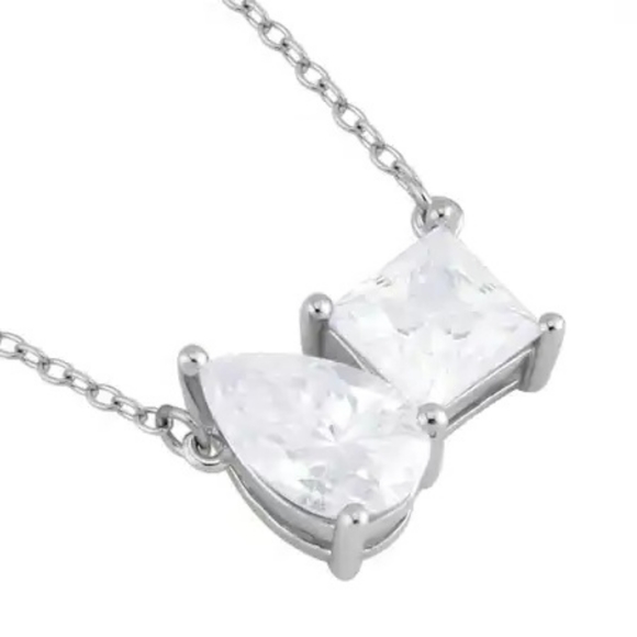 NWT 💎 MOISSANITE 'TOI ET MOI' DIAMOND 💎 PLATINUM OVER STERLING SILVER NECKLACE - Picture 3 of 10